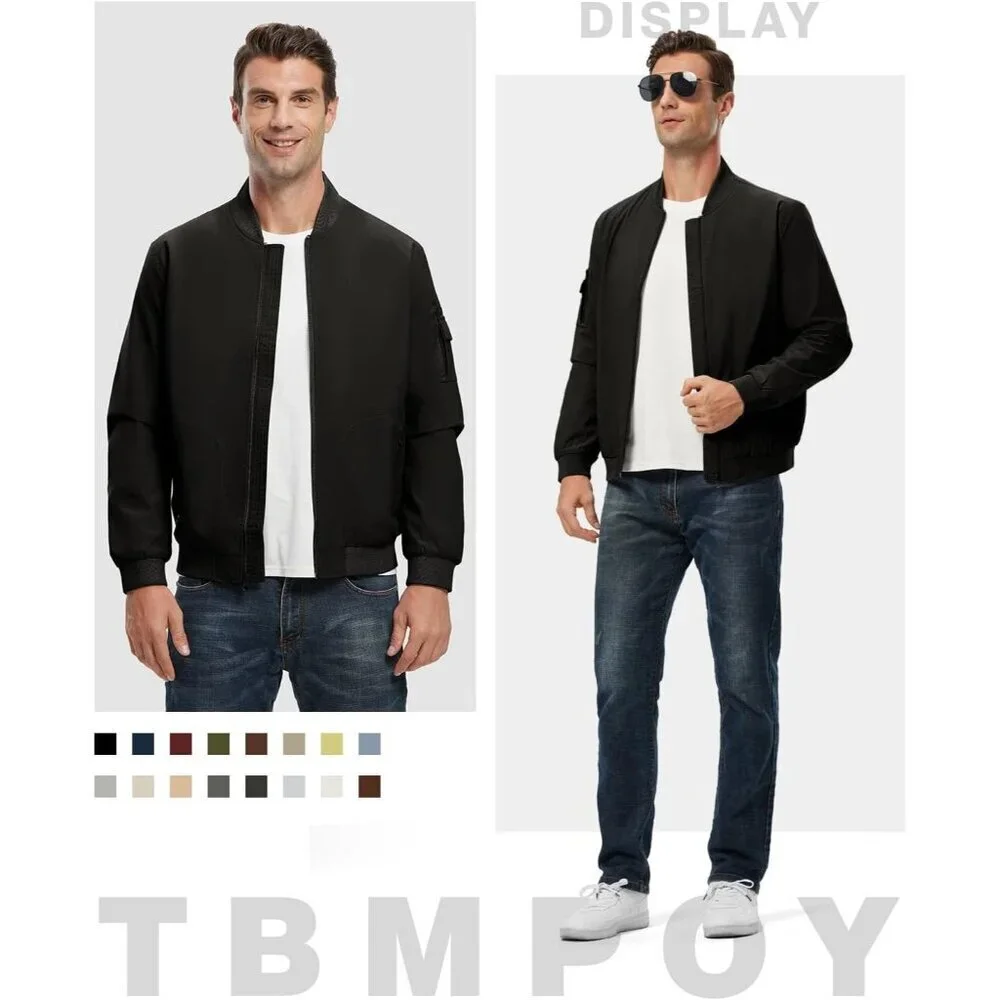 Men's Stylish Casual Lightweight A1-Black Golf Varsity Bomber Jackets Zip Up